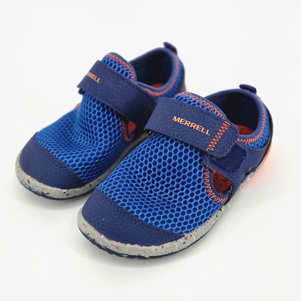Merrell Bare Steps H2O Kids Sneaker 9W Blue Orange Water Shoe Wide Toe Box EUC